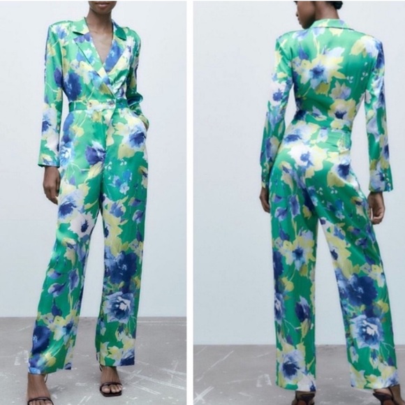 Zara Pants - Zara green floral jumpsuit